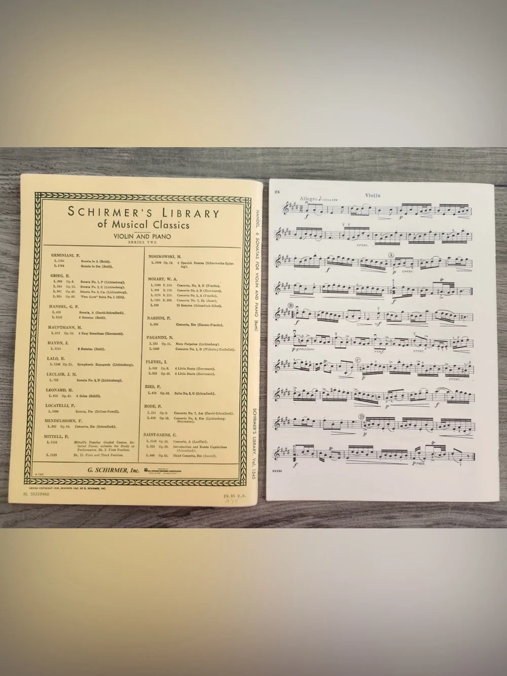 Schirmer Handel Six Sonatas for Violin and Piano  Vol 1545 Sheet Music Classical